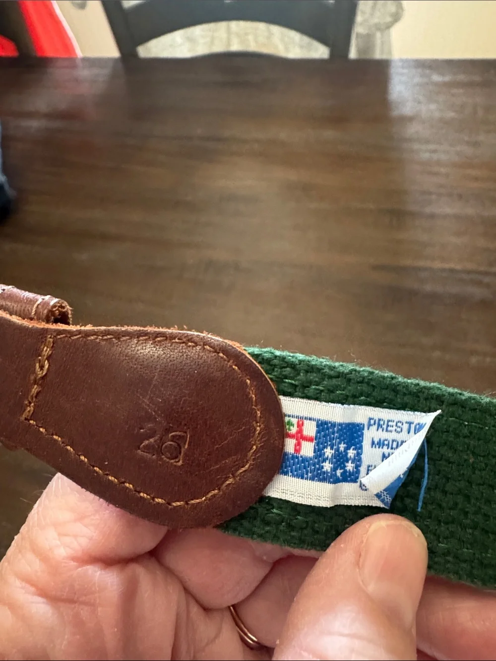Preston & York Light Blue Kids Belt with Brown Leather Ends and Green Embroidery